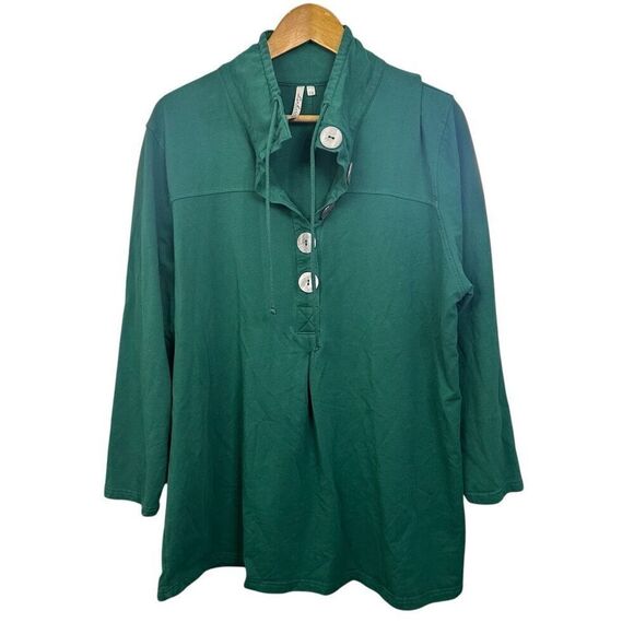 Lulu B 5 Button High Neck Women’s Green Cotton Stretch Jacket Top Size 1X - Picture 1 of 12